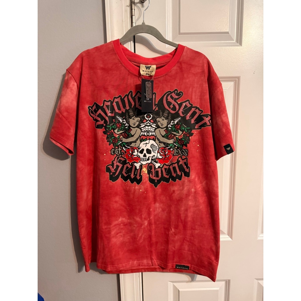 Men's WATSON Red & Black Graphic Short Sleeve Tee XL